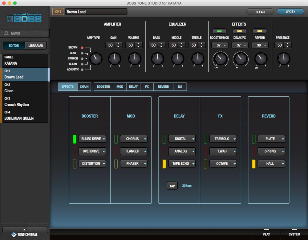 BOSS Tone Studio Editor for the Katana Guitar Amplifier Series BOSS U