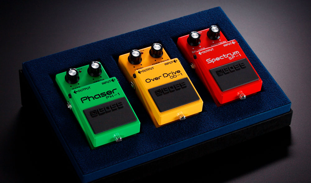 The BOSS Box-40 40th Anniversary Set includes rare reissues of the OD-1 Overdrive, PH-1 Phaser, and SP-1 Spectrum, the first three BOSS compact pedals from 1977.